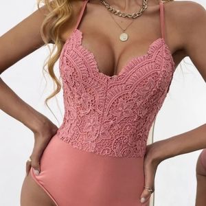 New Pink Crisscross Cami Bodysuit